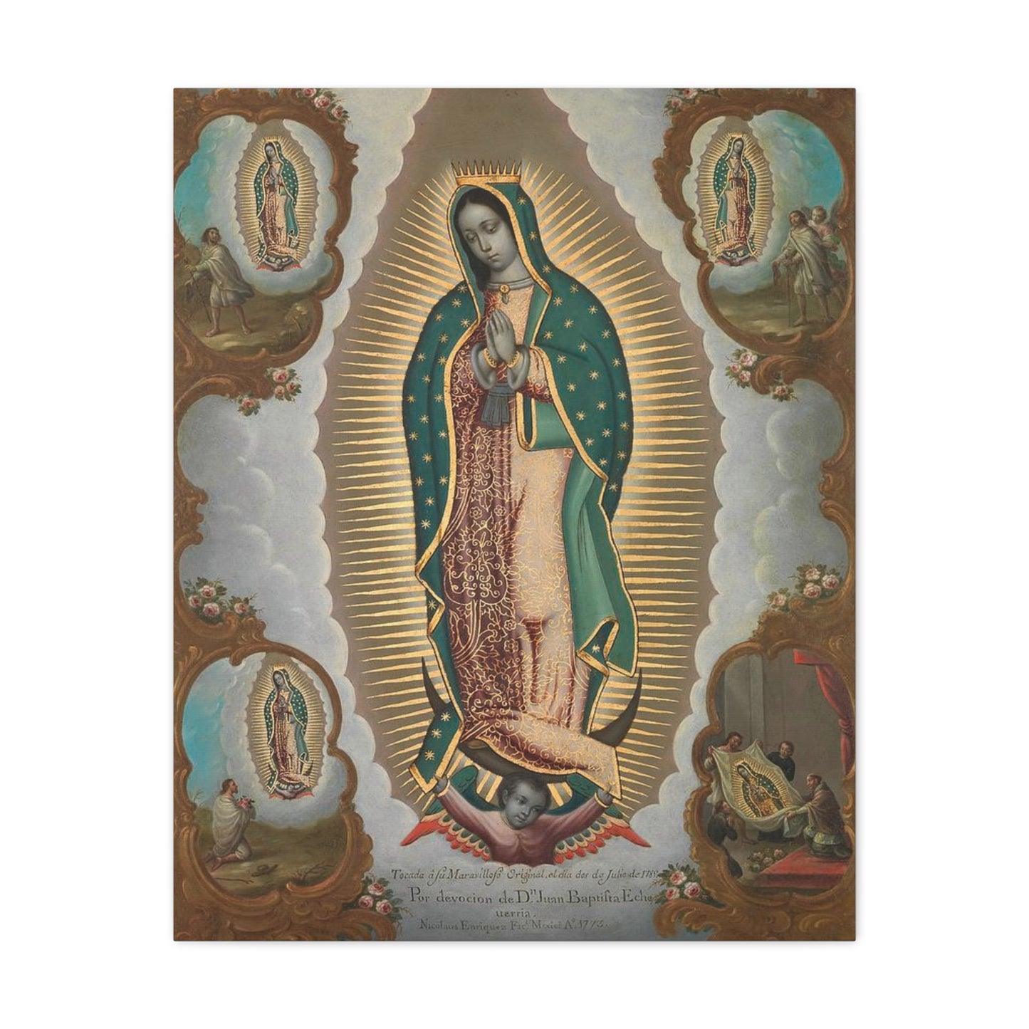 The Virgin of Guadalupe with the Four Apparitions Catholic HQ Print on Canvas Ready To Hang - Virgin Mary Canvas