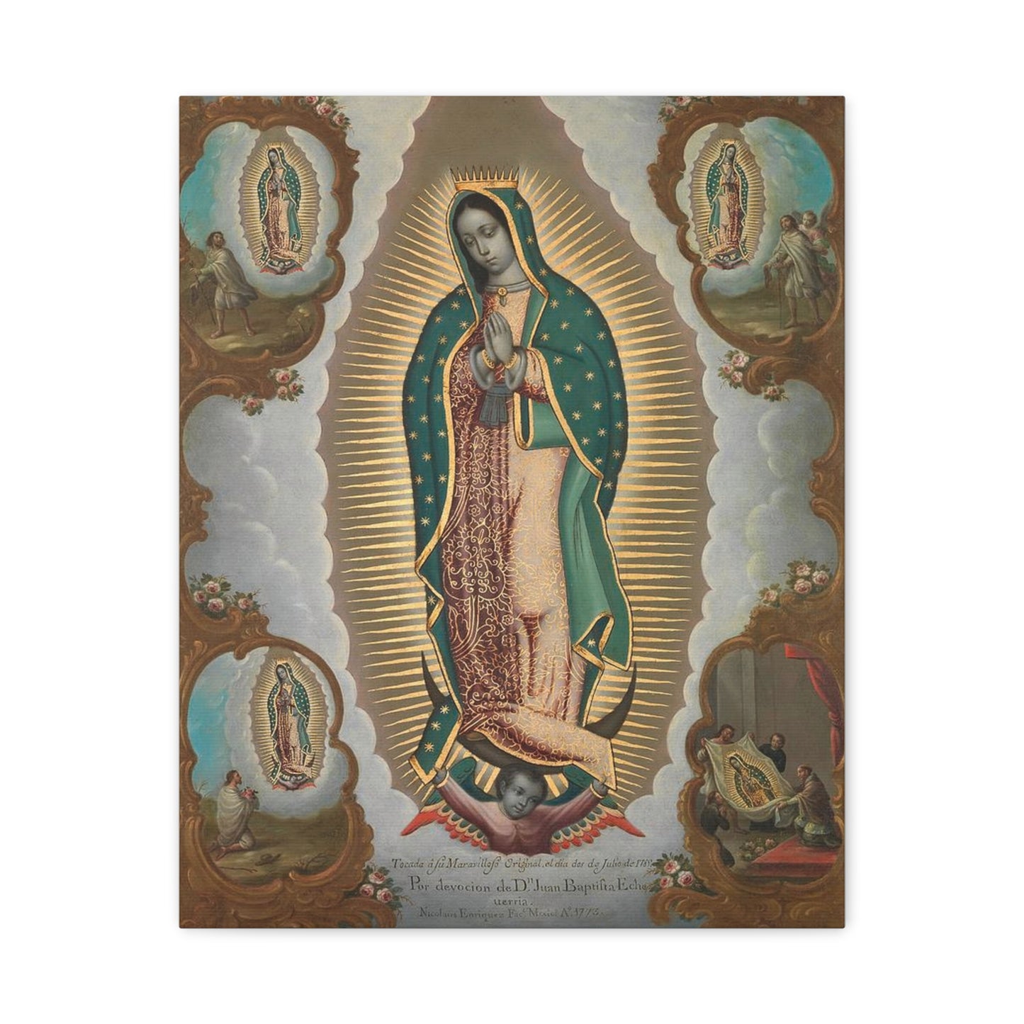 The Virgin of Guadalupe with the Four Apparitions Catholic HQ Print on Canvas Ready To Hang - Virgin Mary Canvas