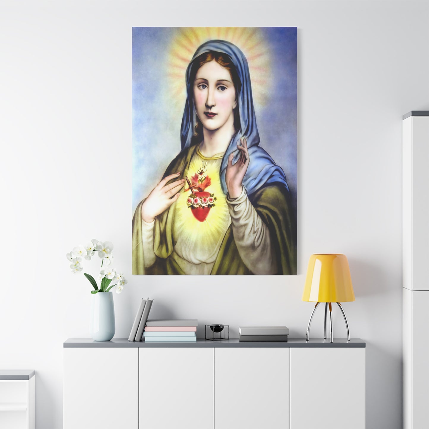 Ready to Hang - Immaculate Heart Virgin Mary Catholic Canvas Wall Art, Christian Decor