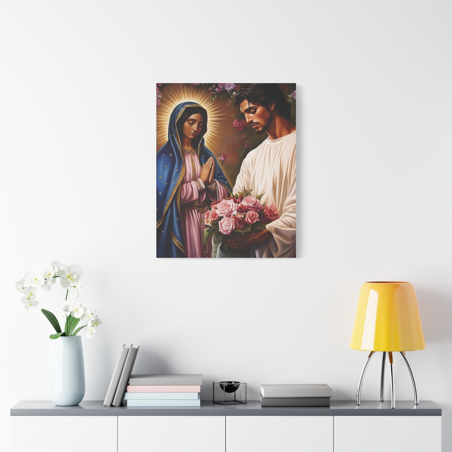 Our Lady Guadalupe and St. Juan Diego Full of Roses Catholic Canvas Wall Art, Christian Decor