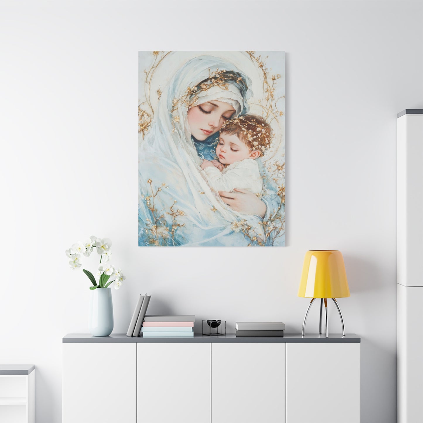Holy Mother with Baby Jesus Catholic Canvas Wall Art, Christian Decor