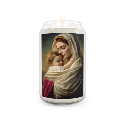 Blessed Mother Mary and Baby Jesus Catholic Serenity Scented Candle, 13.75oz | Relaxation Gift, Home Decor, Calm Atmosphere, Religious Decor