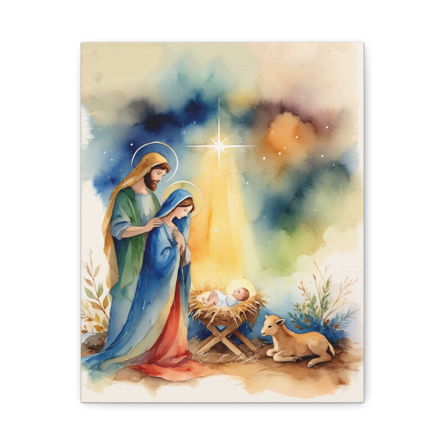 Nativity Scene Holy Family Canvas Wall Art, Christian Decor