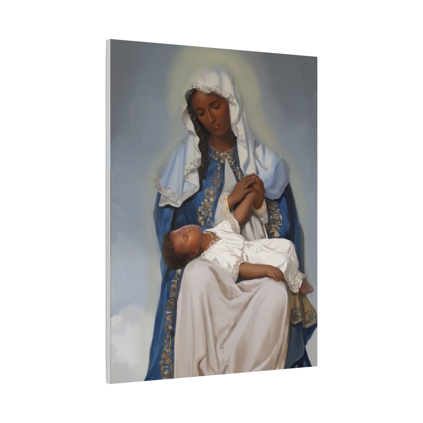 Our Lady Providence Mary Brown Skin Catholic Canvas Wall Art, Christian Decor