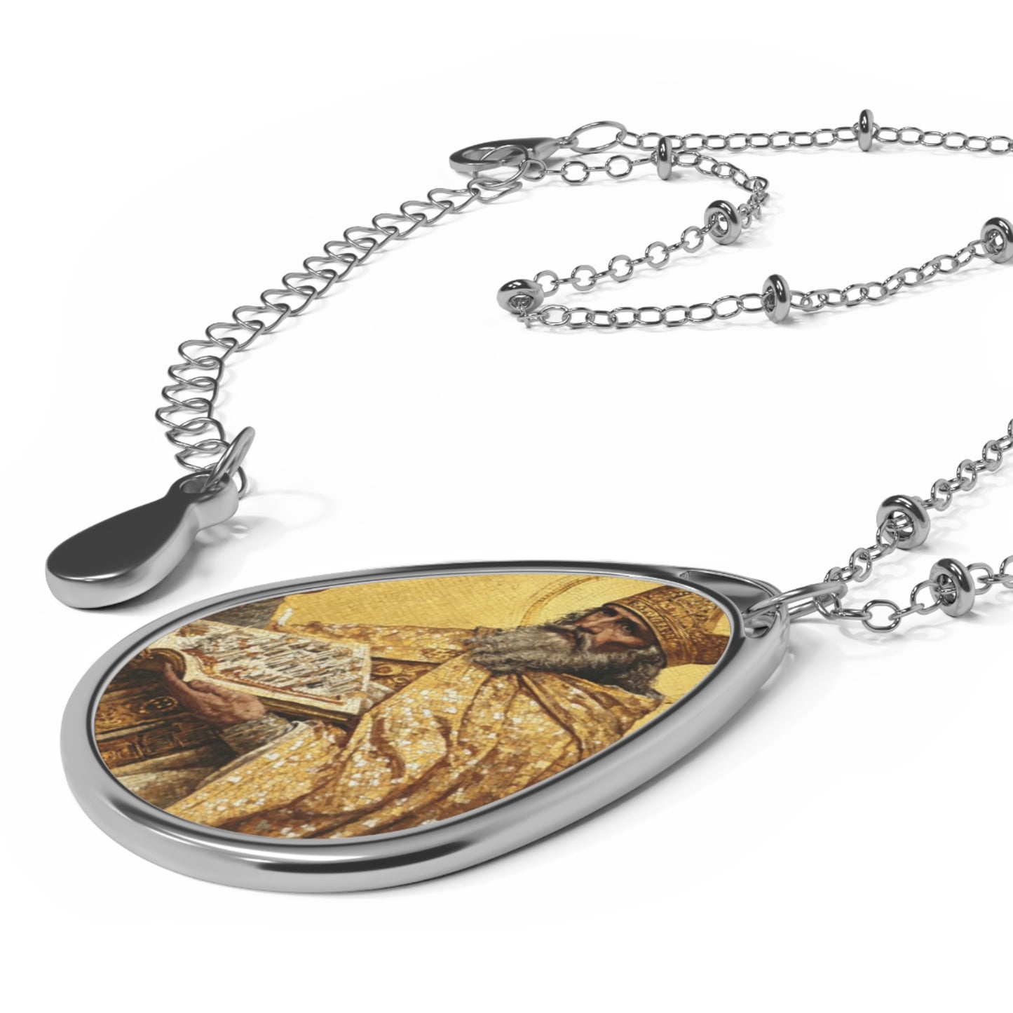 St Aedan of Ferns Necklace Drop Oval Pendant Silver Tone Medal