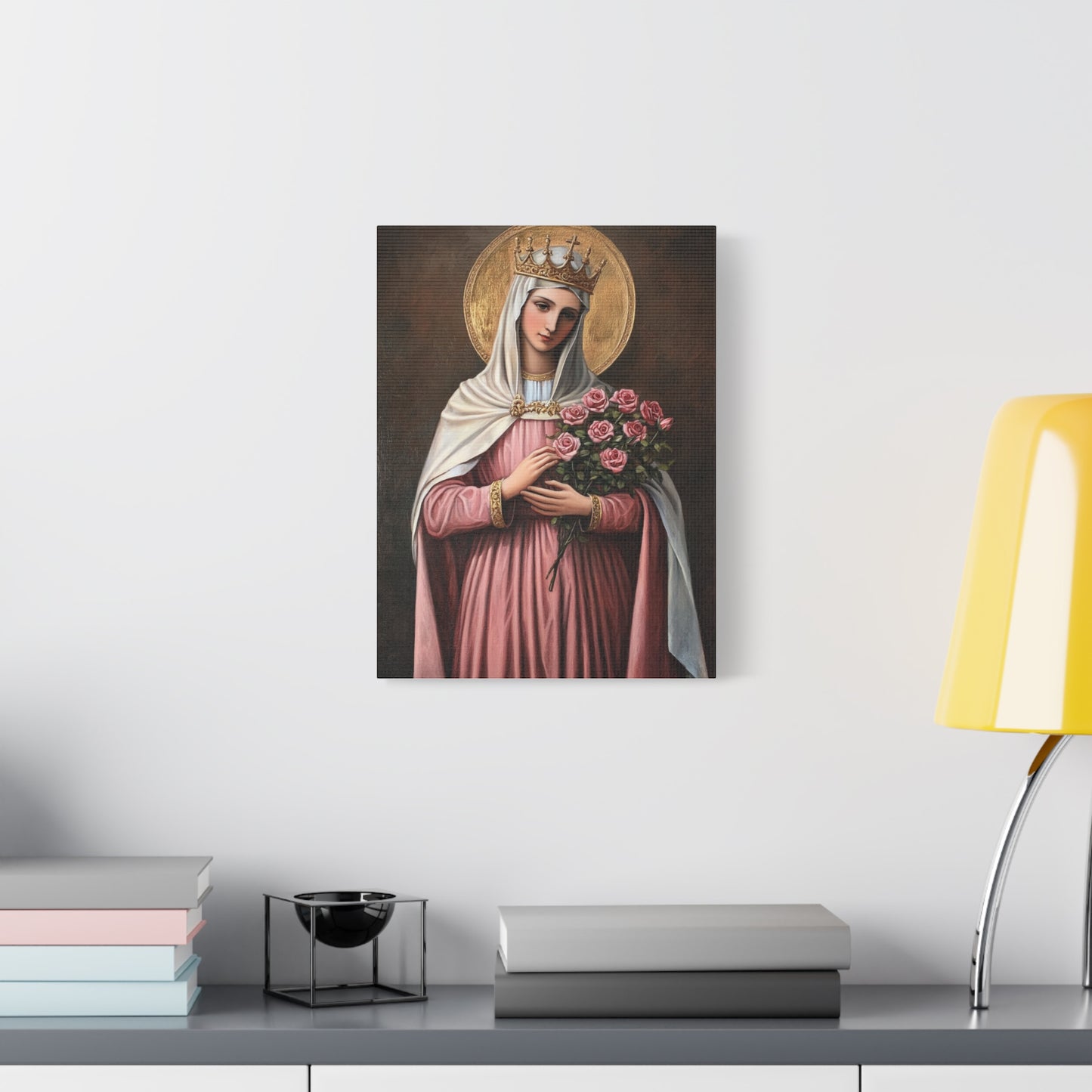 St. Elizabeth of Hungary with Roses Catholic Canvas Wall Art, Christian Decor