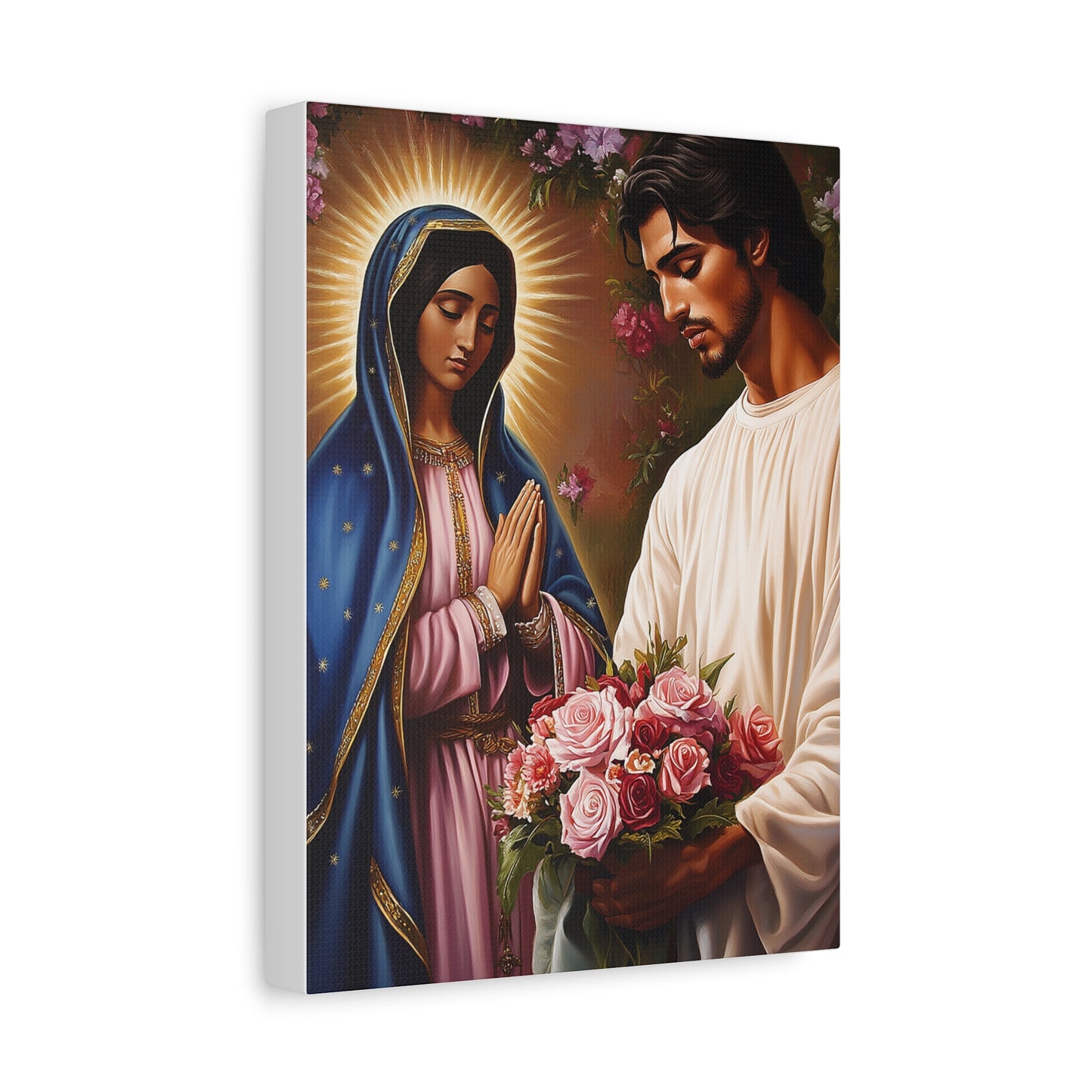 Our Lady Guadalupe and St. Juan Diego Full of Roses Catholic Canvas Wall Art, Christian Decor