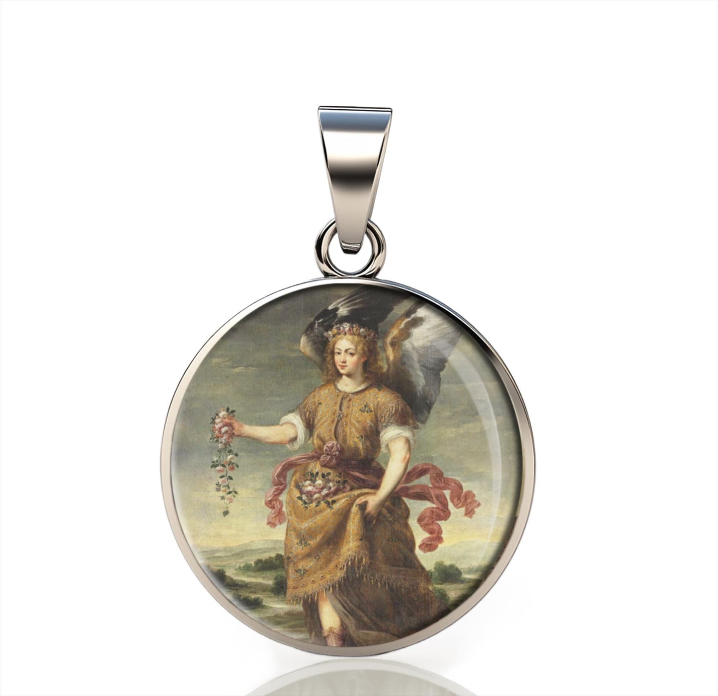 St. Barachiel the Archangel Blessings of God 925 Sterling Silver Pendant | Saint Barakel Medal SMALL 20mm
