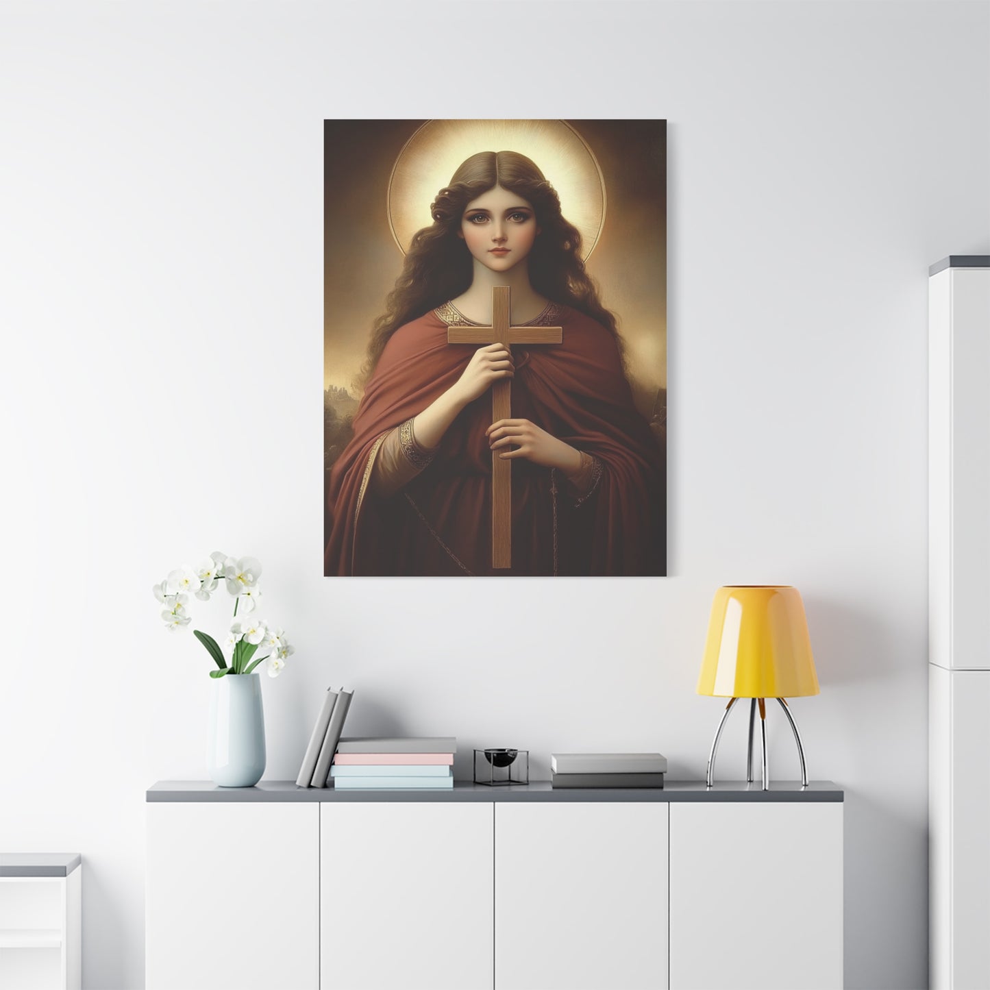 St. Helena and the True Cross Catholic Canvas Wall Art, Christian Decor