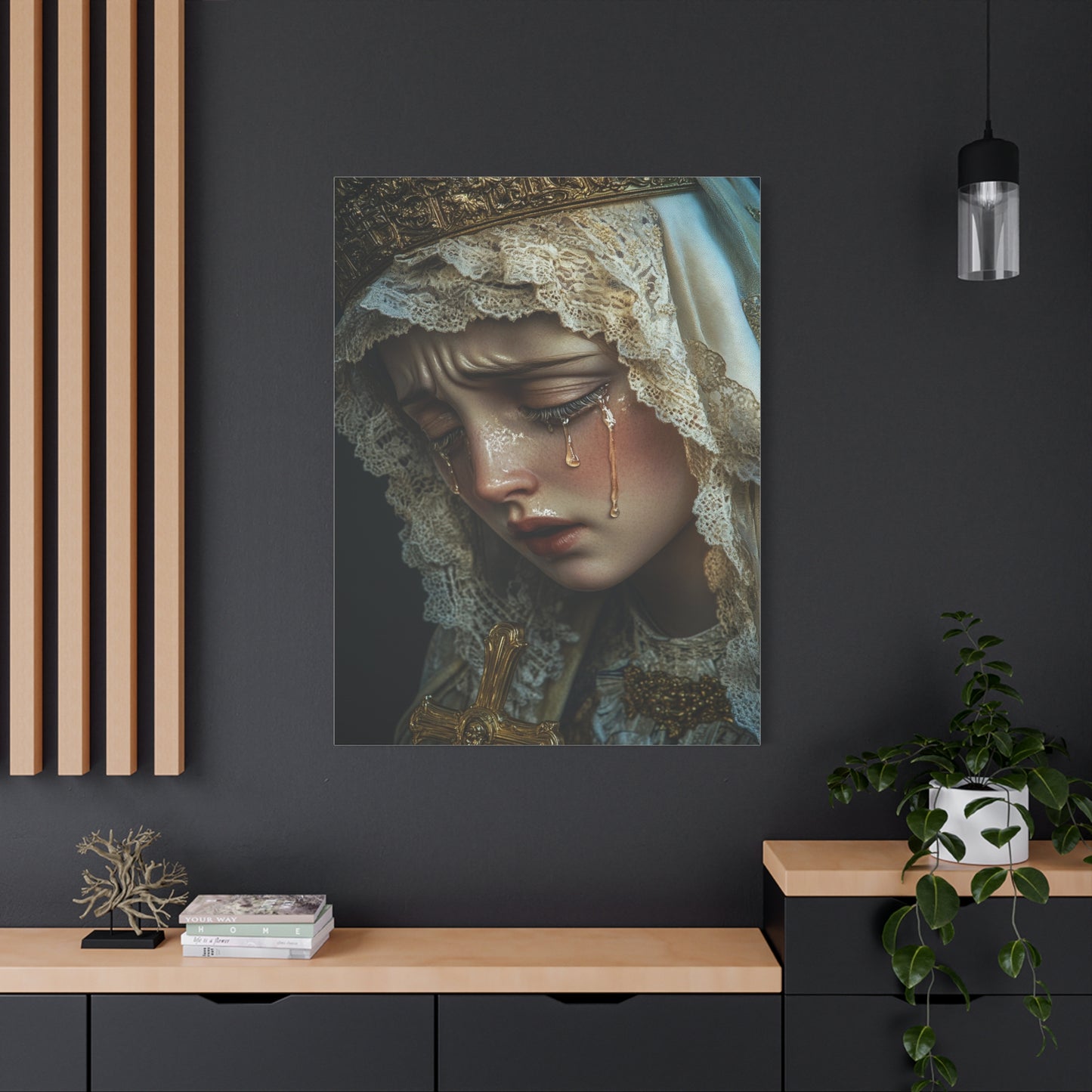 Sorrowful Mary - Holy Mary with Tears Catholic Canvas Wall Art, Christian Decor