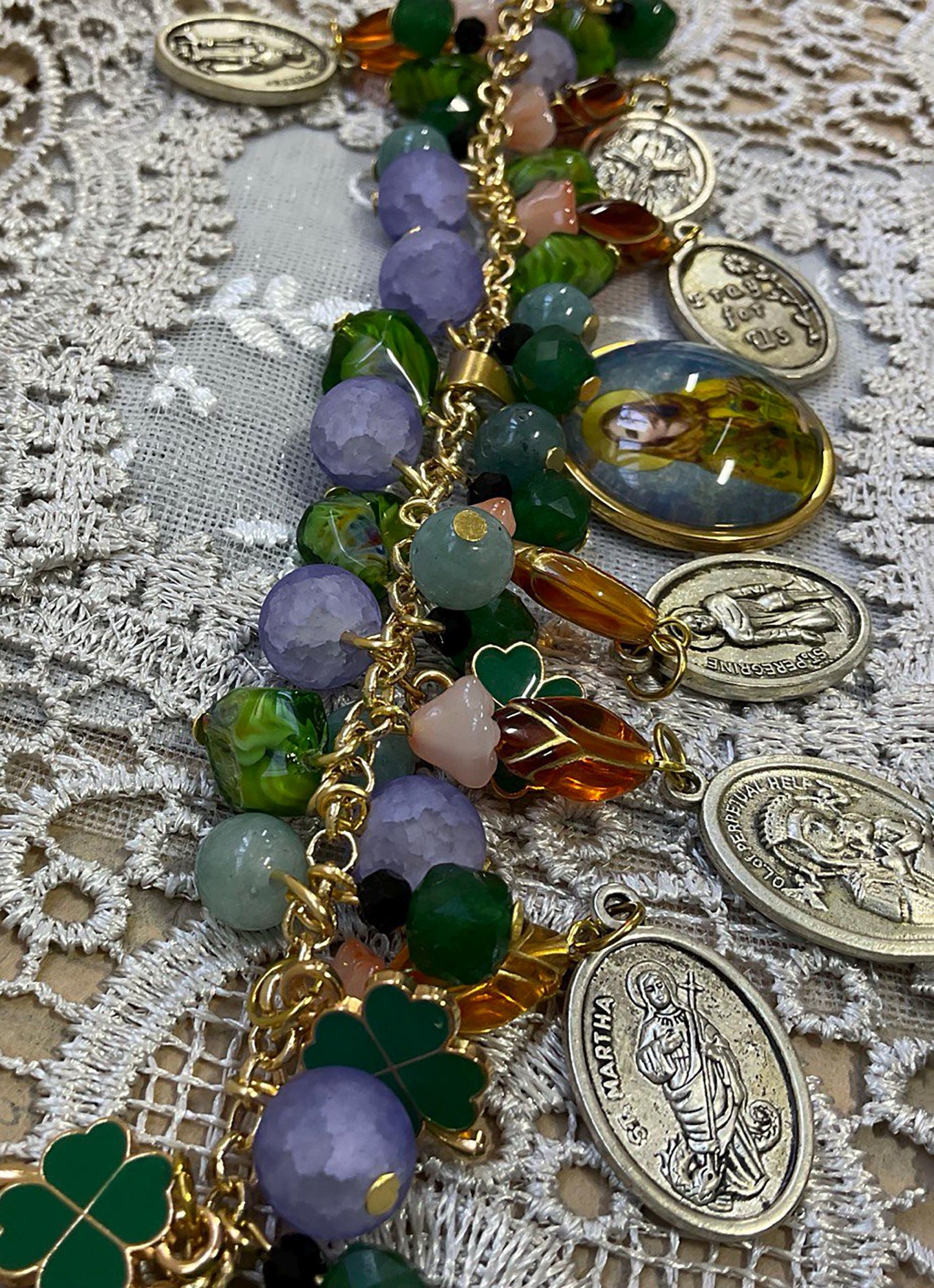 St Dymphna Catholic Bracelet | Aquamarine, Czech Glass beads | Religious Handmade Beaded Bracelet - Custom Size Available!