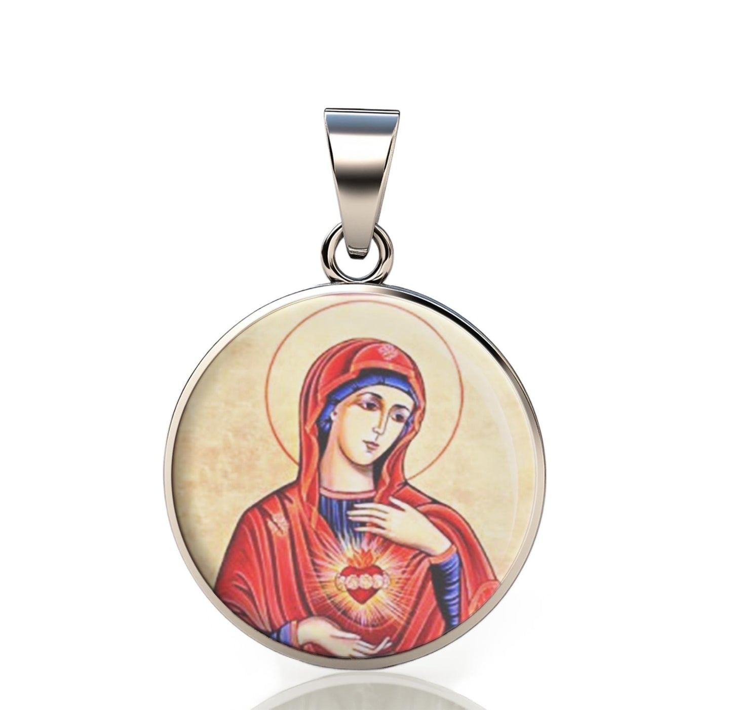 Our Lady Immaculate 925 Sterling Silver III Round Pendant Christian Religious Medal Small 20mm
