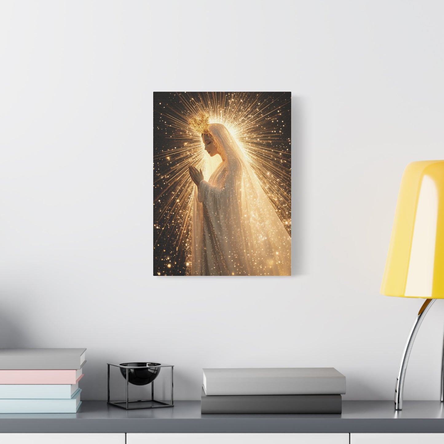 Mother Mary Starry Night Sky Catholic Canvas Wall Art, Christian Decor
