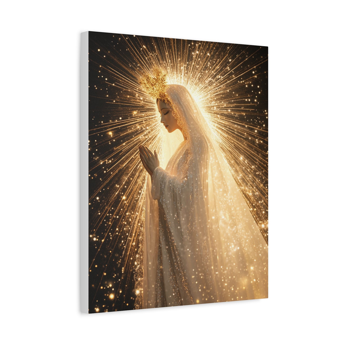 Mother Mary Starry Night Sky Catholic Canvas Wall Art, Christian Decor