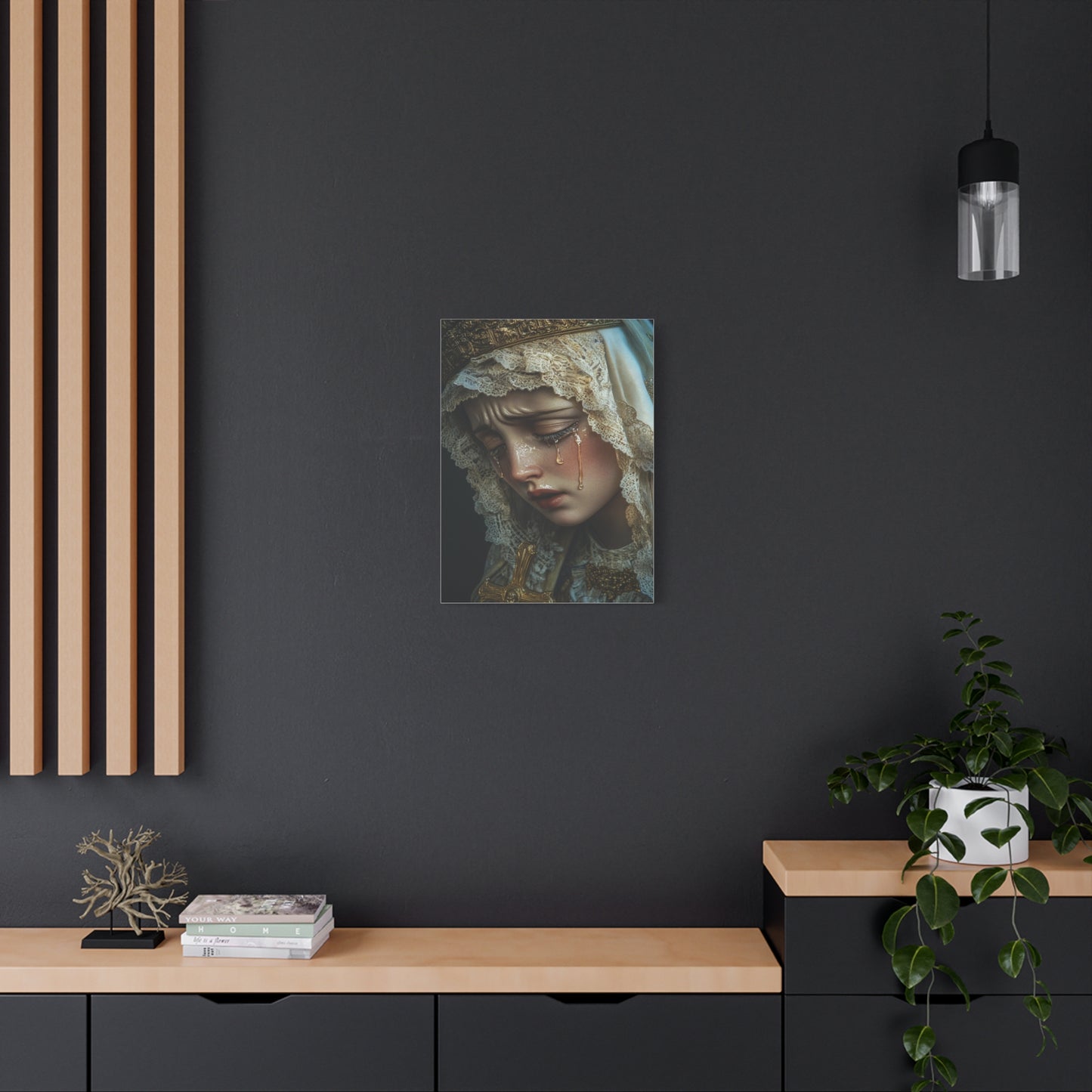 Sorrowful Mary - Holy Mary with Tears Catholic Canvas Wall Art, Christian Decor