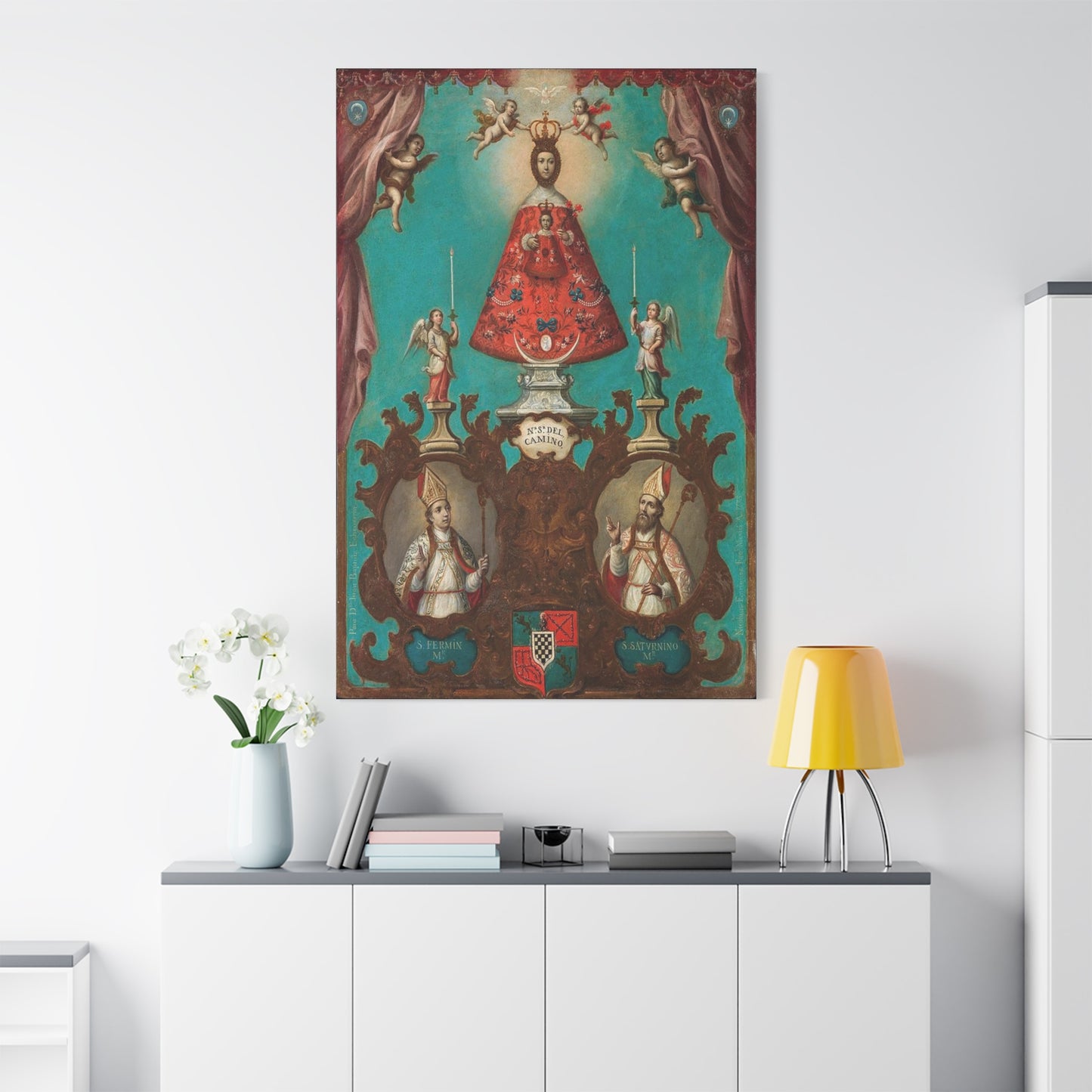The Virgin of El Camino with St Fermin and St Saturnino Catholic HQ Print on Canvas Ready To Hang - Virgin Mary Canvas