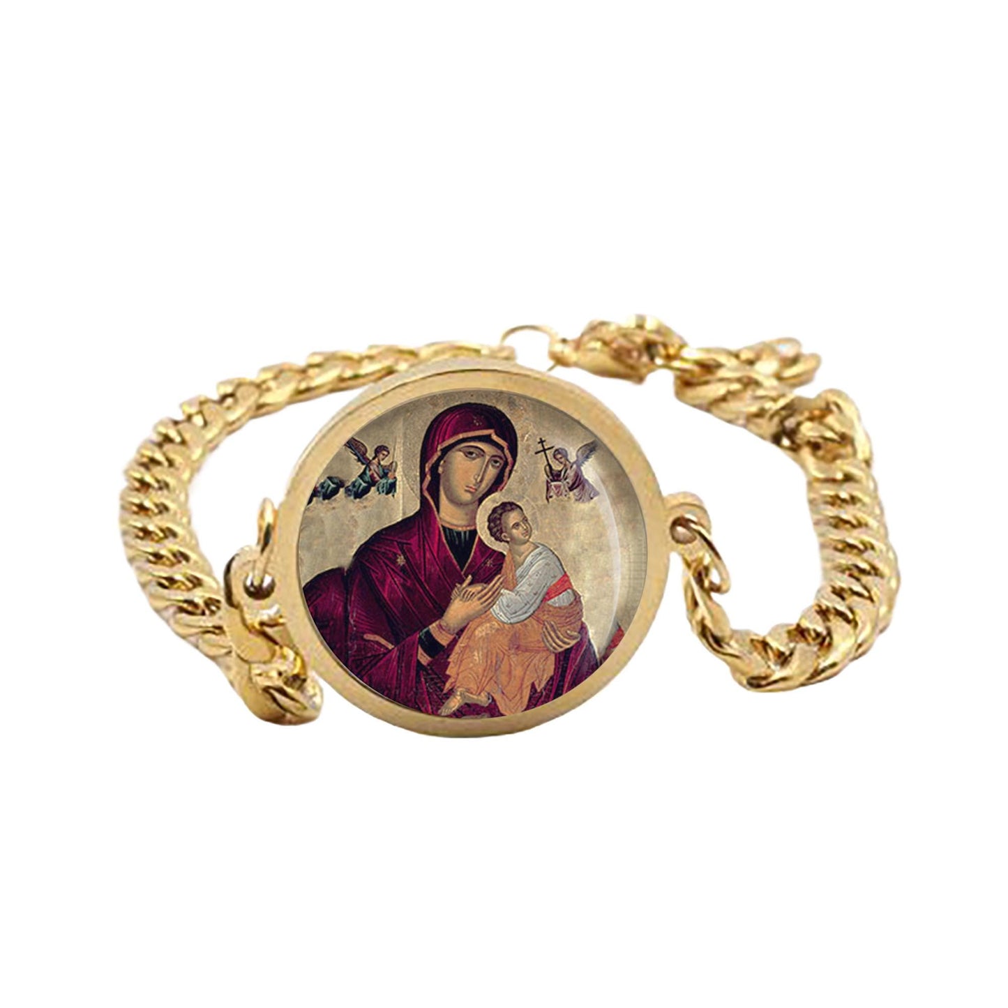 Our Lady Perpetual Help Curb Bracelet Chain Gold or Silver tone