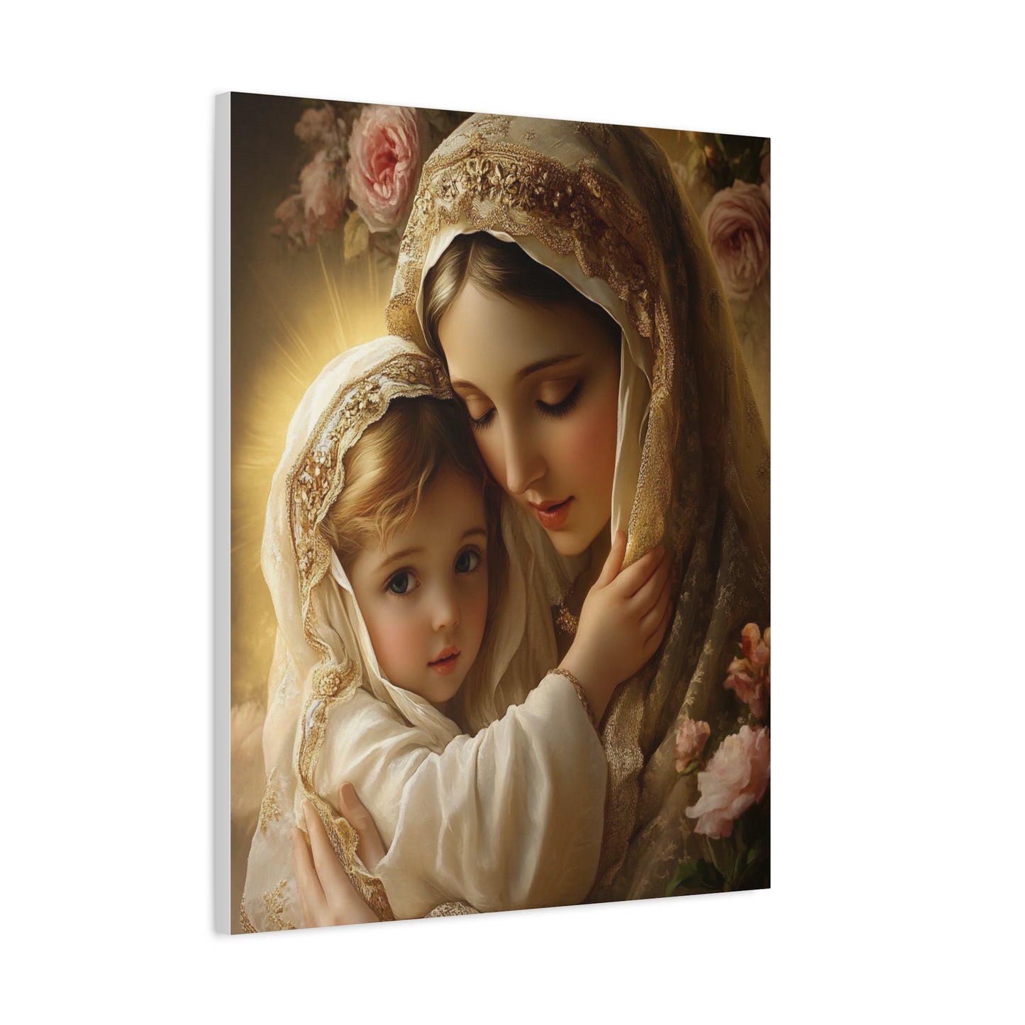 Mother Mary with Jesus Catholic Canvas Wall Art, Christian Decor