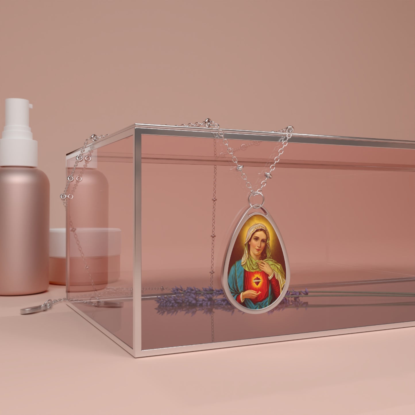 Oval Necklace, Immaculate Mary Pendant for Catholic Jewelry, Religious Gift, Oval Pendant Necklace, Catholic Necklace, Virgin Mary Necklace