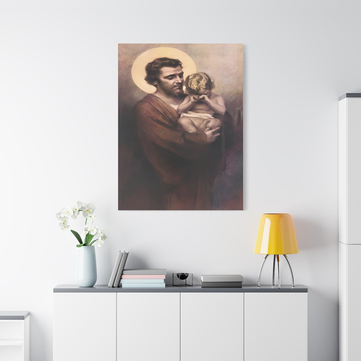 St. Joseph & Child Jesus Crying - Chambers - Catholic Canvas Wall Art, Christian Decor