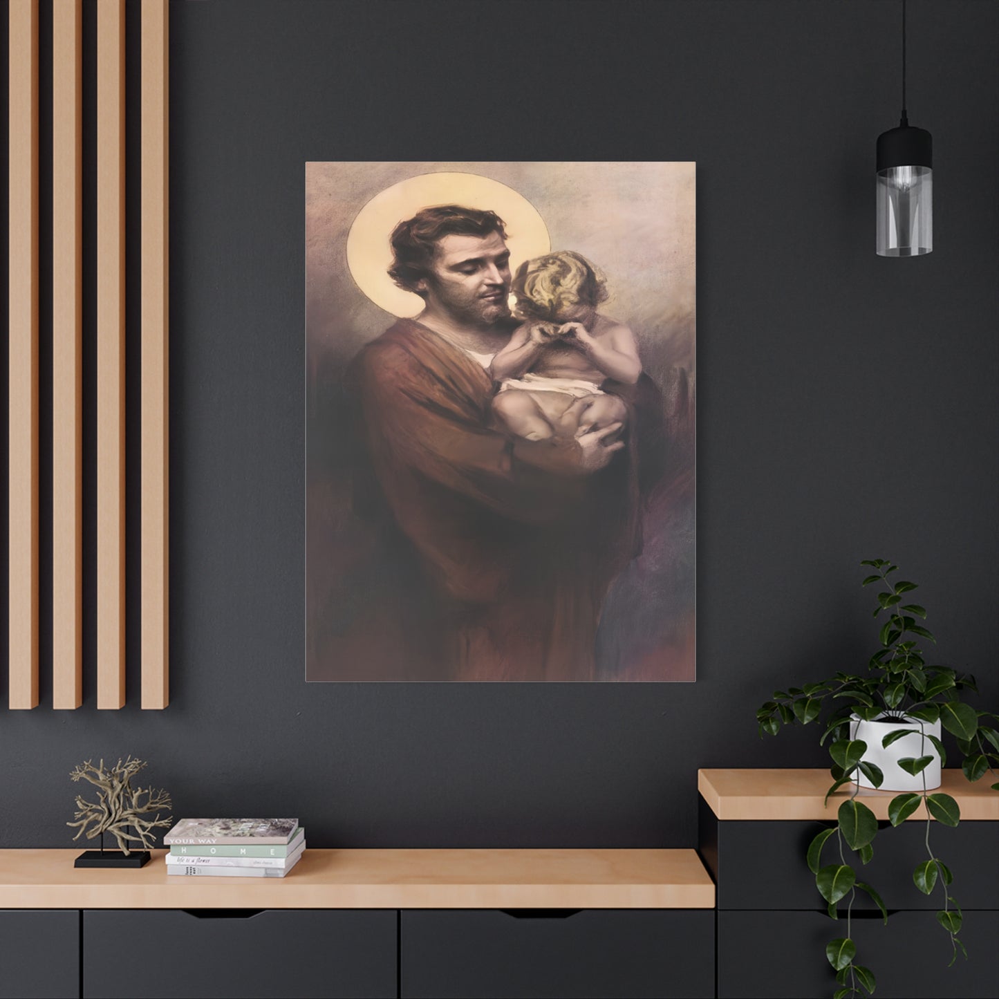 St. Joseph & Child Jesus Crying - Chambers - Catholic Canvas Wall Art, Christian Decor