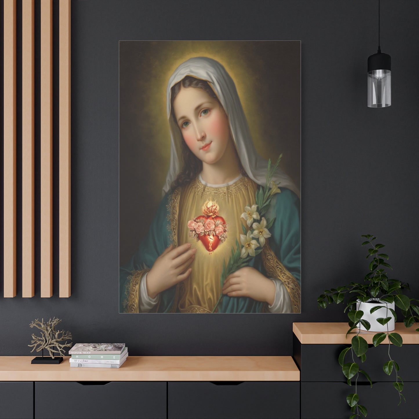 Immaculate Heart Mary Catholic Canvas Wall Art, Christian Decor