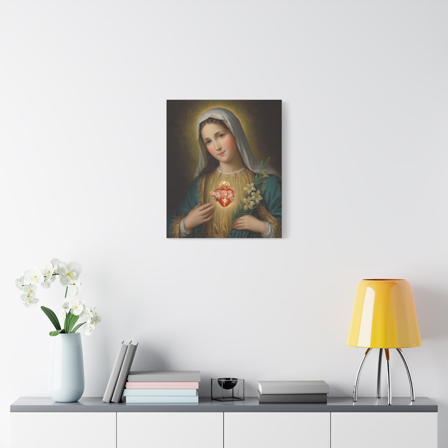 Immaculate Heart Mary Catholic Canvas Wall Art, Christian Decor