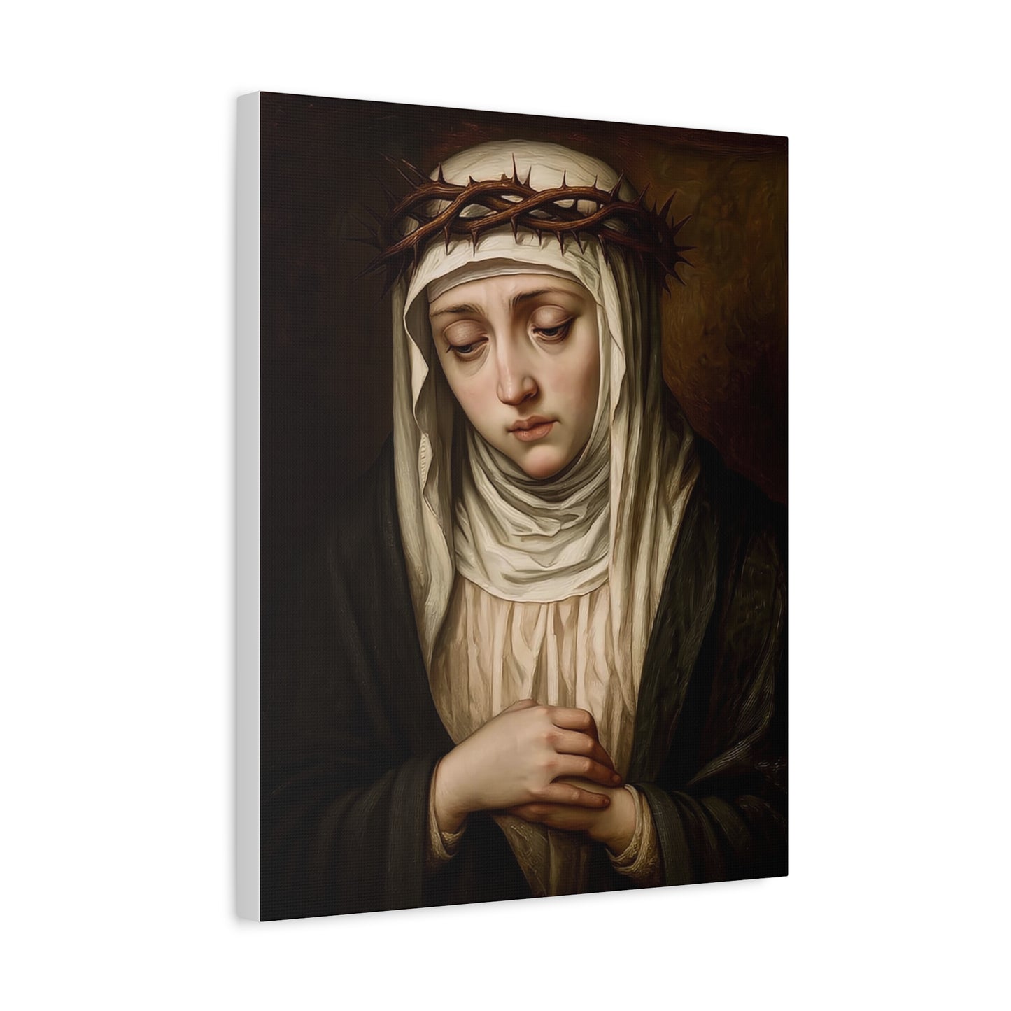 St. Catherine of Siena with Crown of Thorns Catholic Canvas Wall Art, Christian Decor