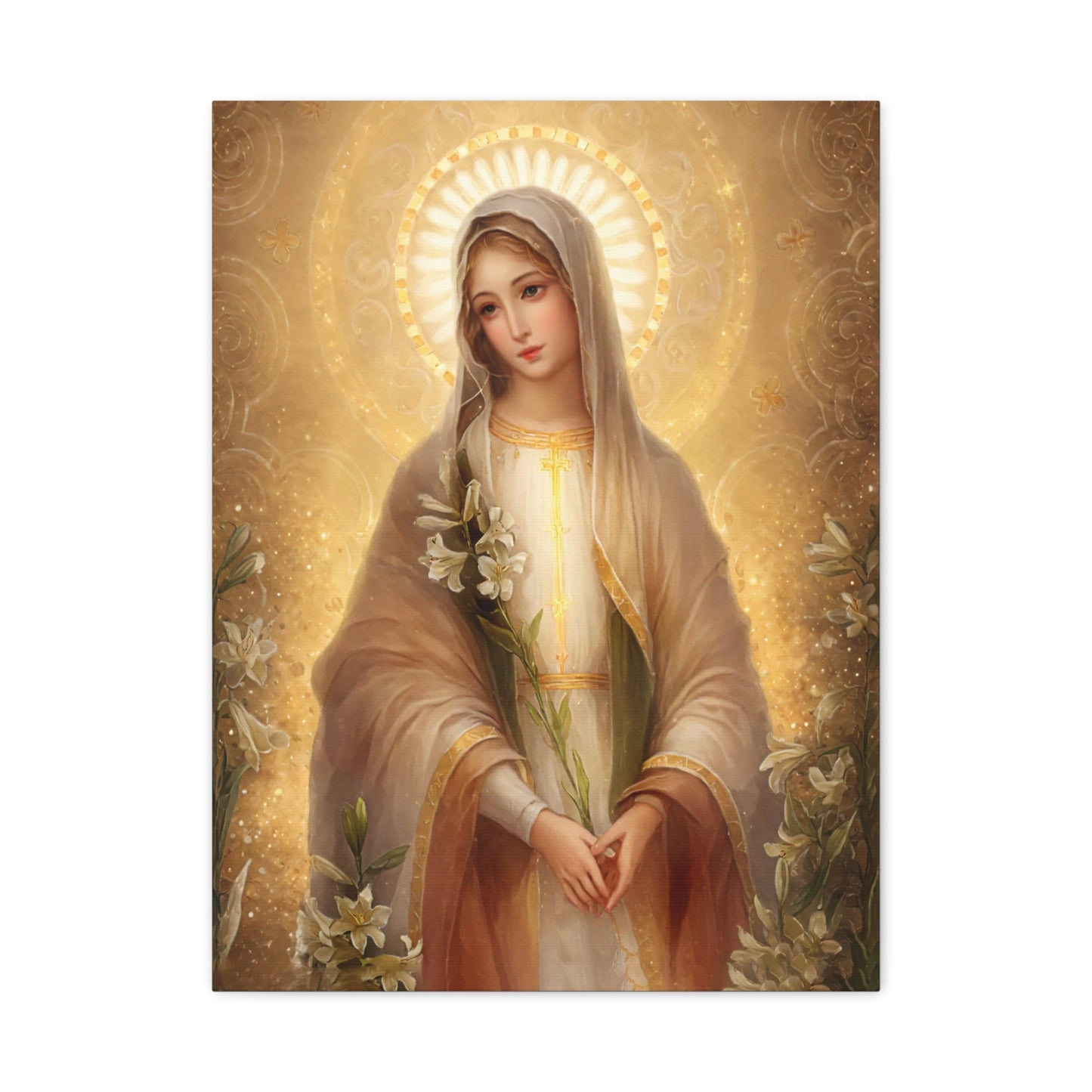 Ready to Hang - Mother Mary Our Lady of the Lilies Catholic Canvas Wall Art, Christian Decor