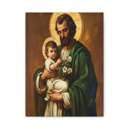 St. Joseph and Baby Jesus Catholic Canvas Wall Art, Christian Decor