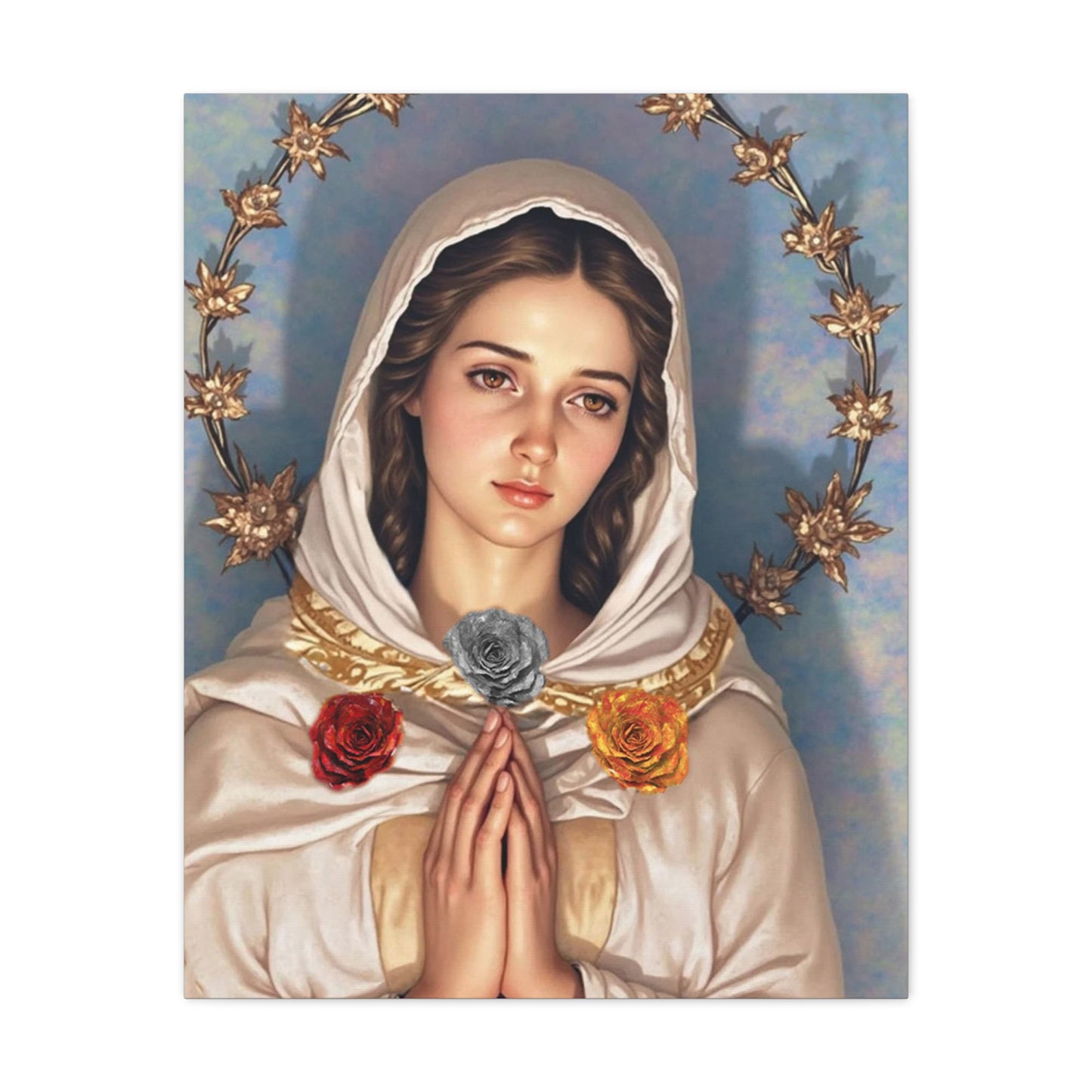 Our Lady Mary Rosa Mystica Catholic Canvas Wall Art, Christian Decor