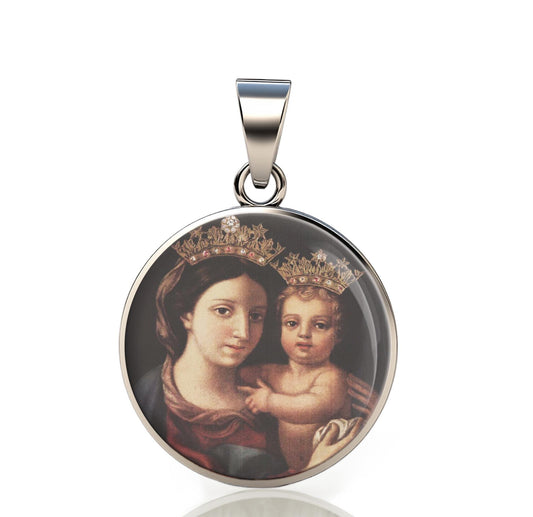 Our Lady Confidence 925 Sterling Silver Round Pendant Christian Religious Medal Small 20mm