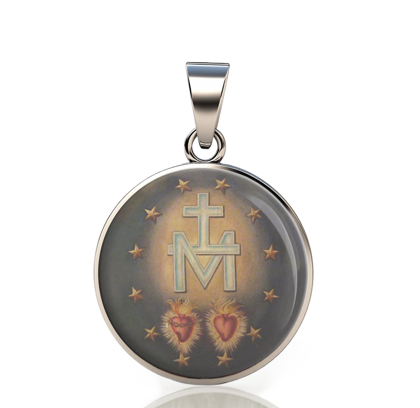 Our Lady Miraculous 925 Sterling Silver Round Pendant Christian Religious Medal Small 20mm