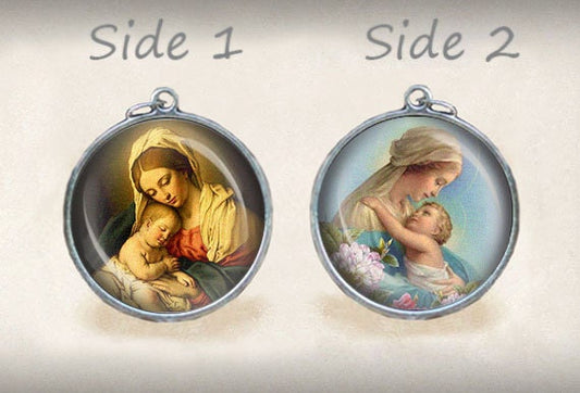 Virgin Mary and Child Christian Catholic Medal. Mother Love Pendant / Charm Double Sided