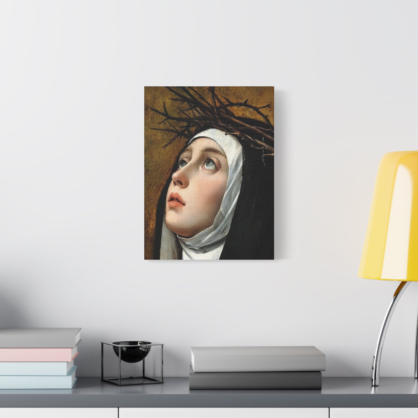 St. Catherine of Siena with Thorns Catholic Canvas Wall Art, Christian Decor