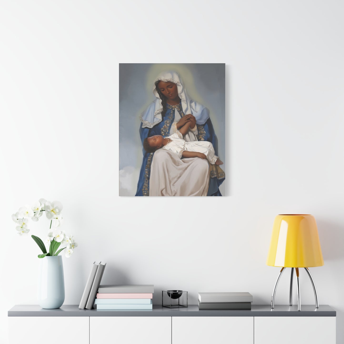 Our Lady Providence Mary Brown Skin Catholic Canvas Wall Art, Christian Decor