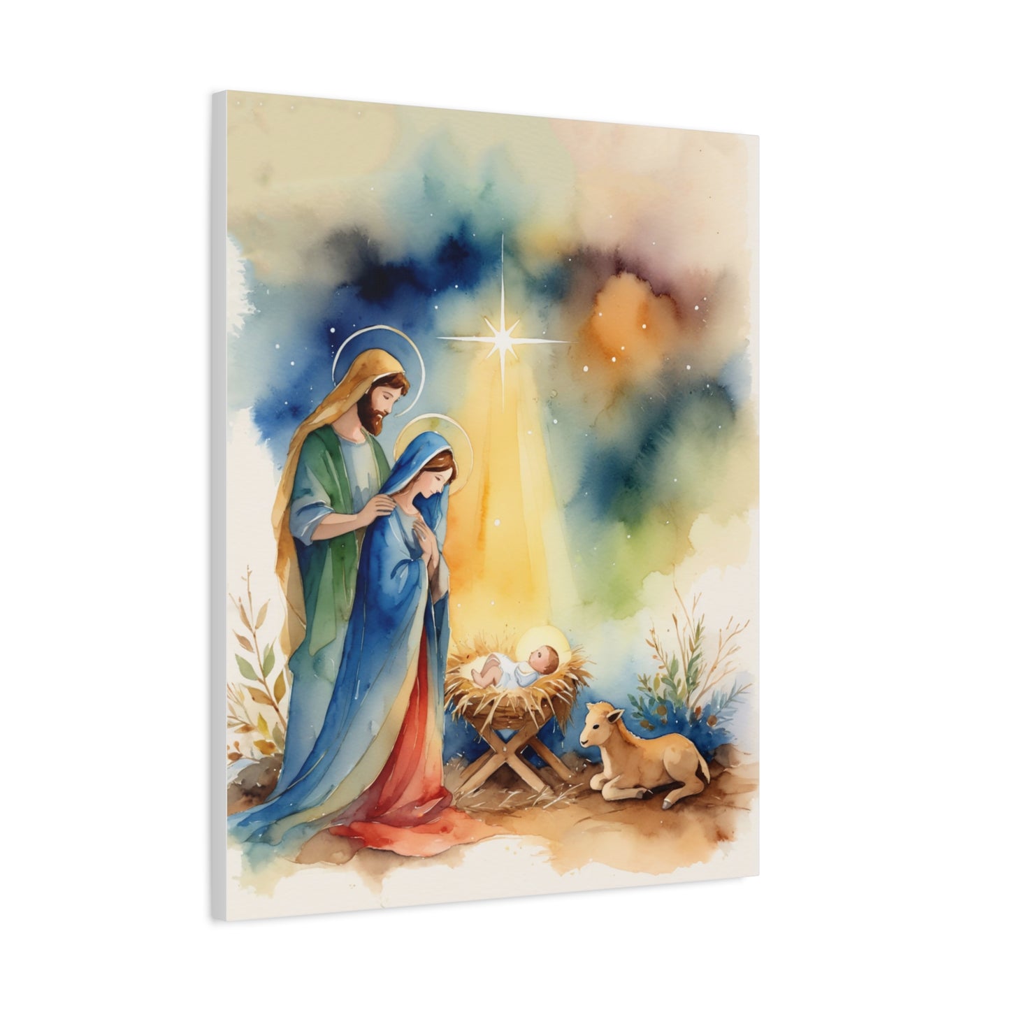 Nativity Scene Holy Family Canvas Wall Art, Christian Decor