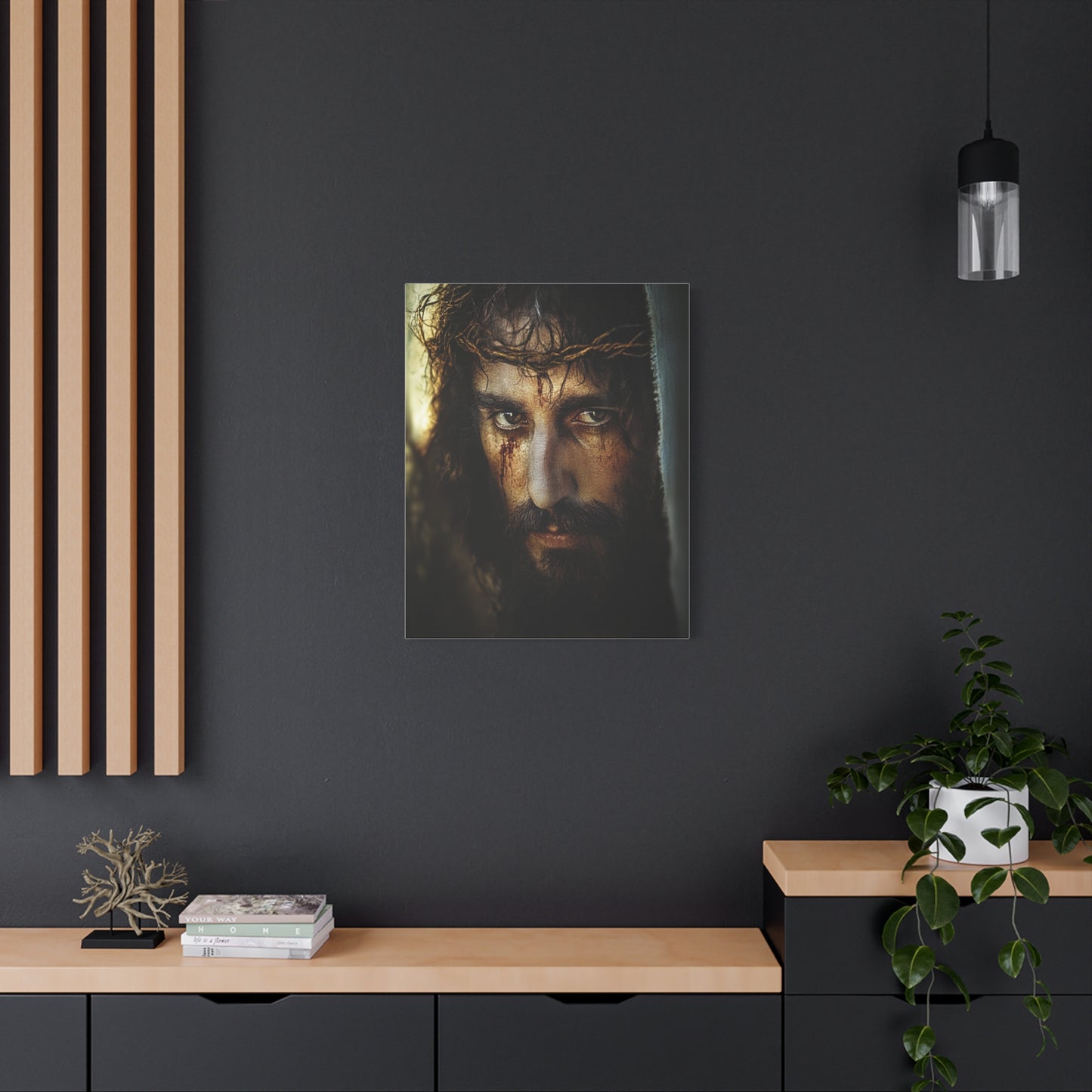 Jesus Christ Our Lord with Crown of Thorns Catholic Canvas Wall Art, Christian Decor