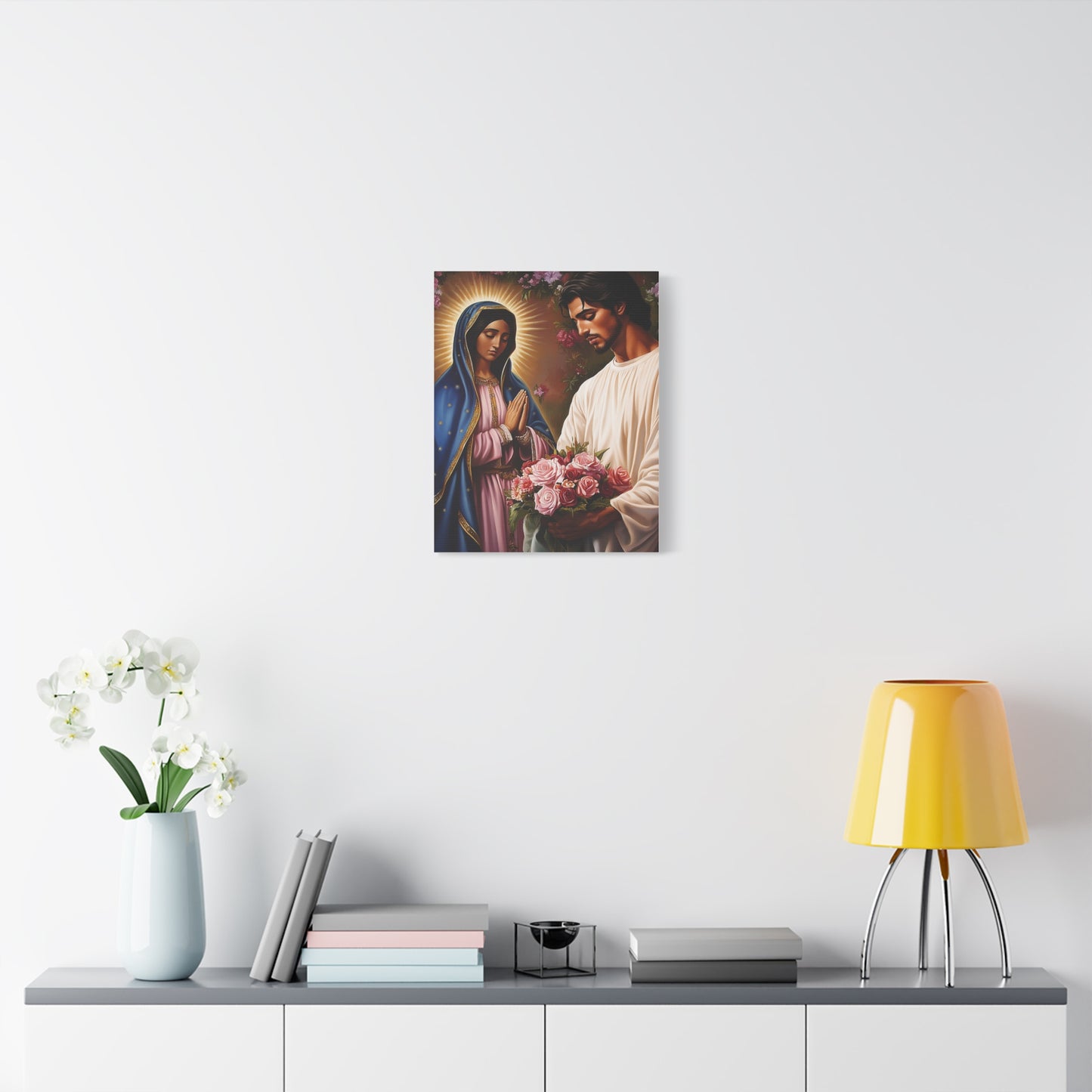Our Lady Guadalupe and St. Juan Diego Full of Roses Catholic Canvas Wall Art, Christian Decor