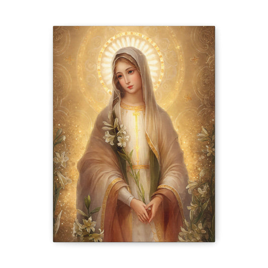 Ready to Hang - Mother Mary Our Lady of the Lilies Catholic Canvas Wall Art, Christian Decor