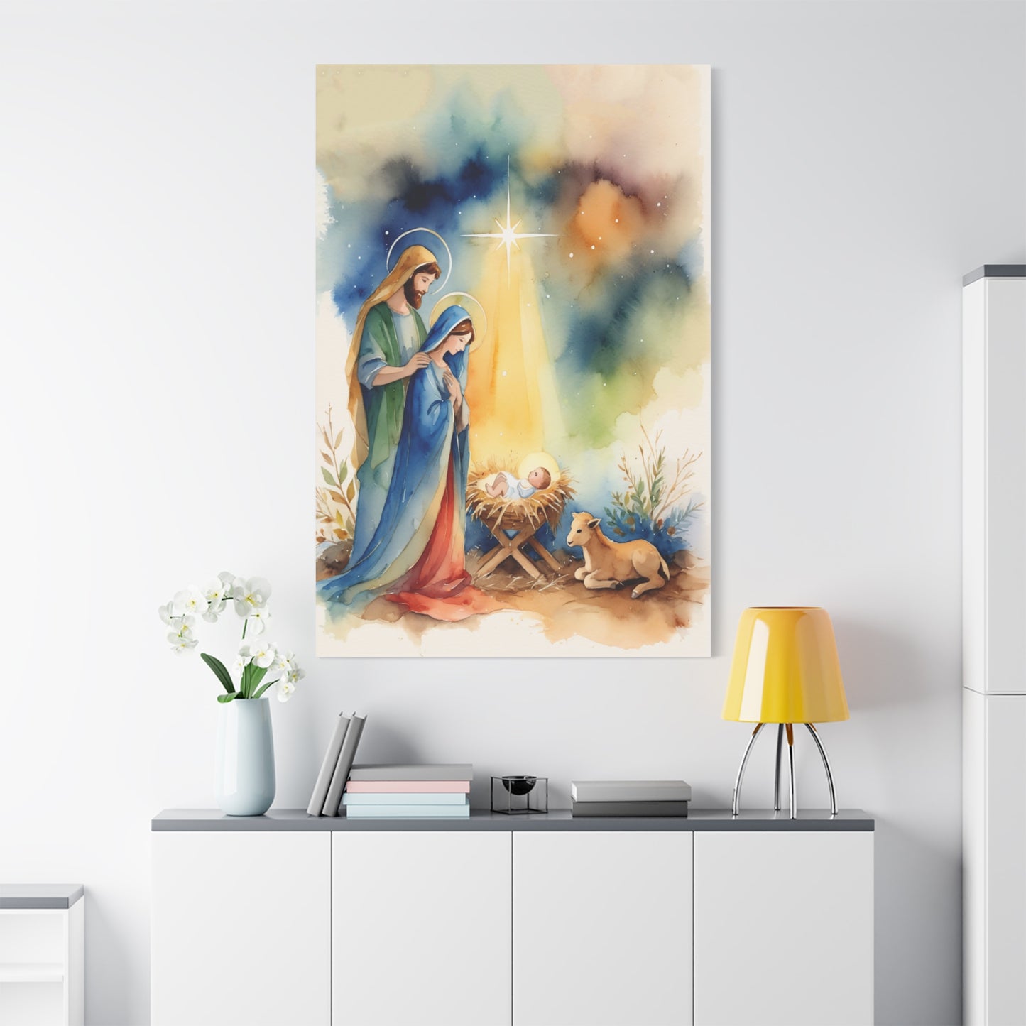 Nativity Scene Holy Family Canvas Wall Art, Christian Decor