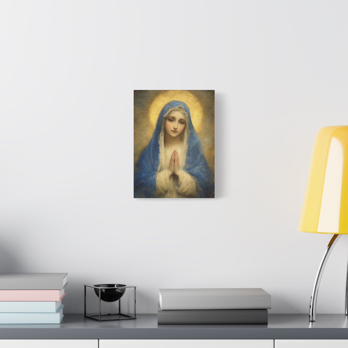 Mother Mary Blue Veil Catholic Canvas Wall Art, Christian Decor