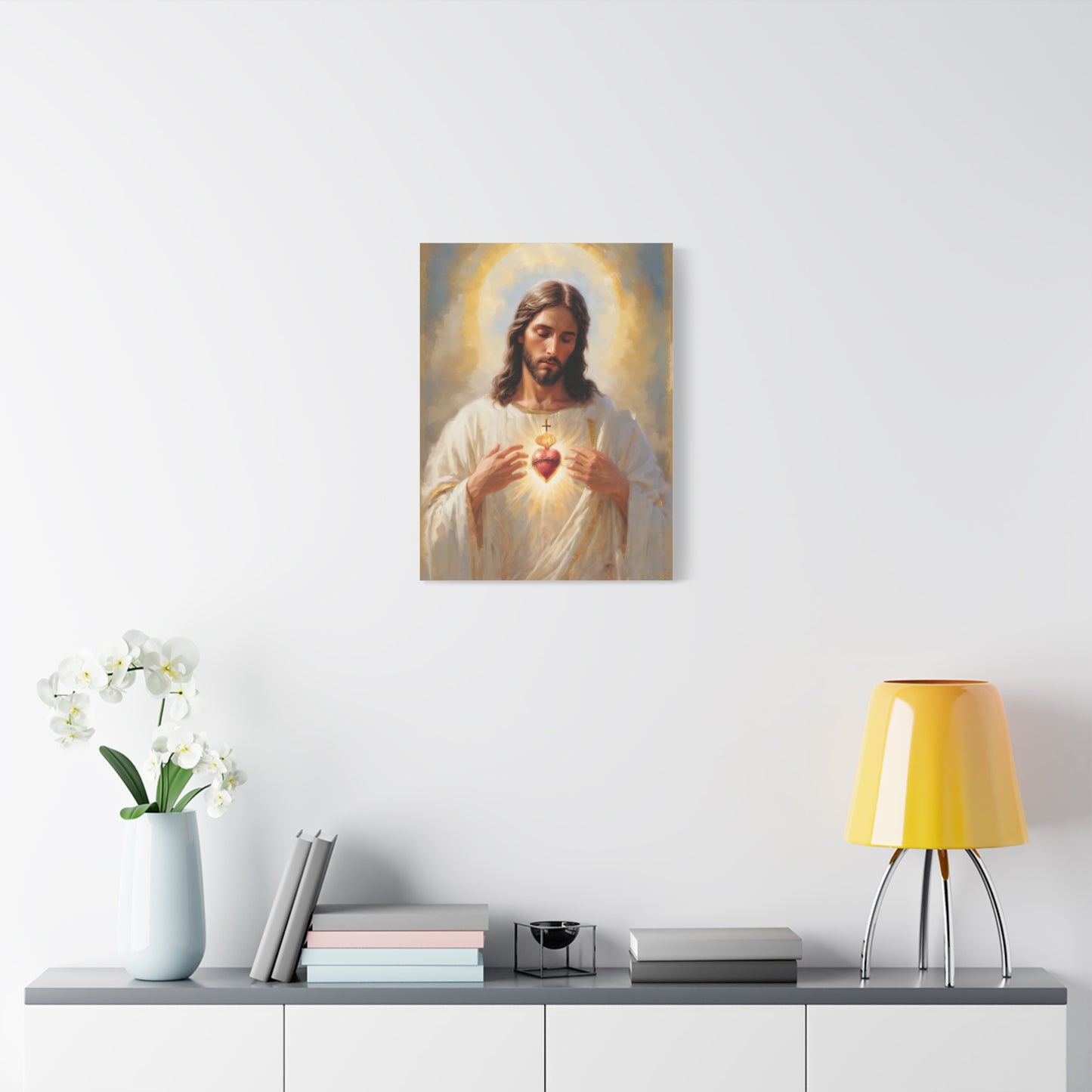 Jesus Christ Sacred Heart Catholic Canvas Wall Art, Christian Decor