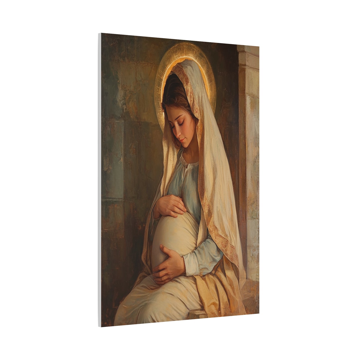 Mother Mary During Her Pregnancy Catholic Canvas Wall Art, Christian Decor