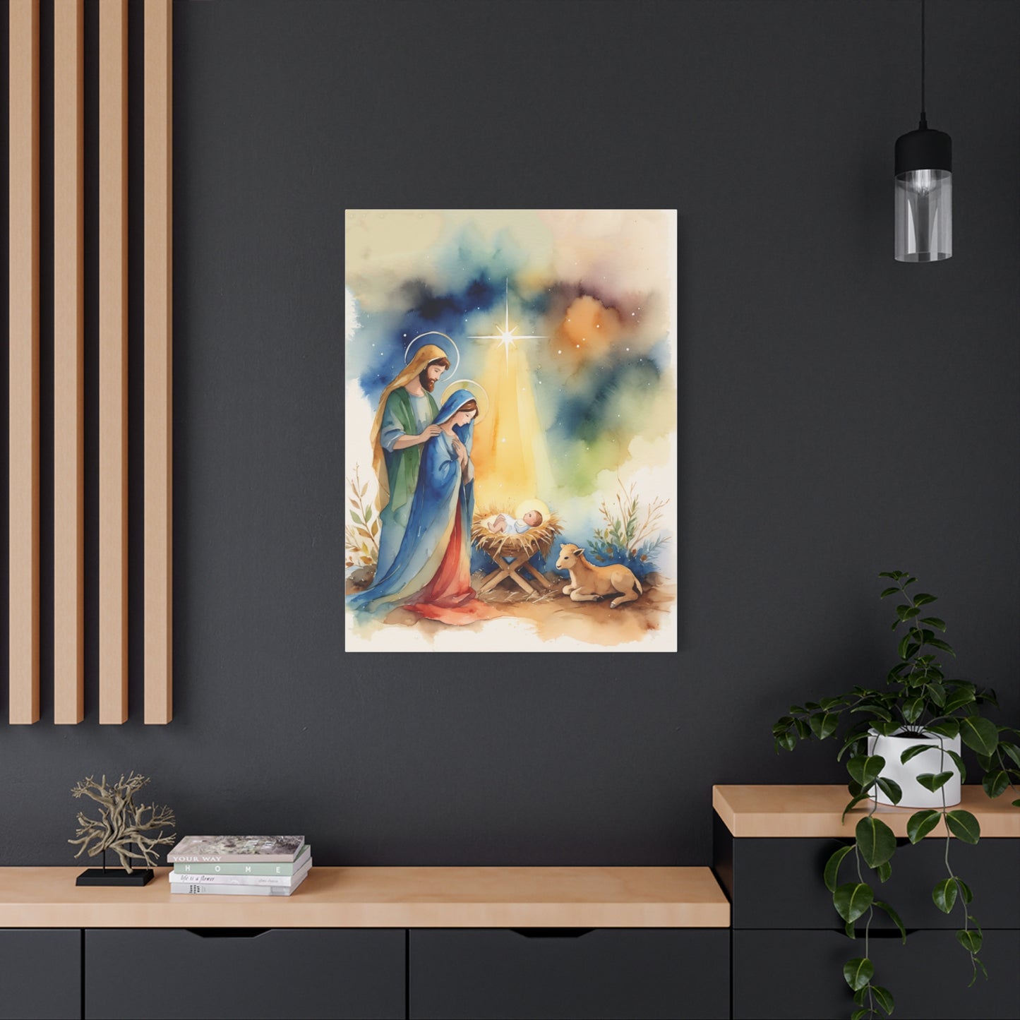 Nativity Scene Holy Family Canvas Wall Art, Christian Decor
