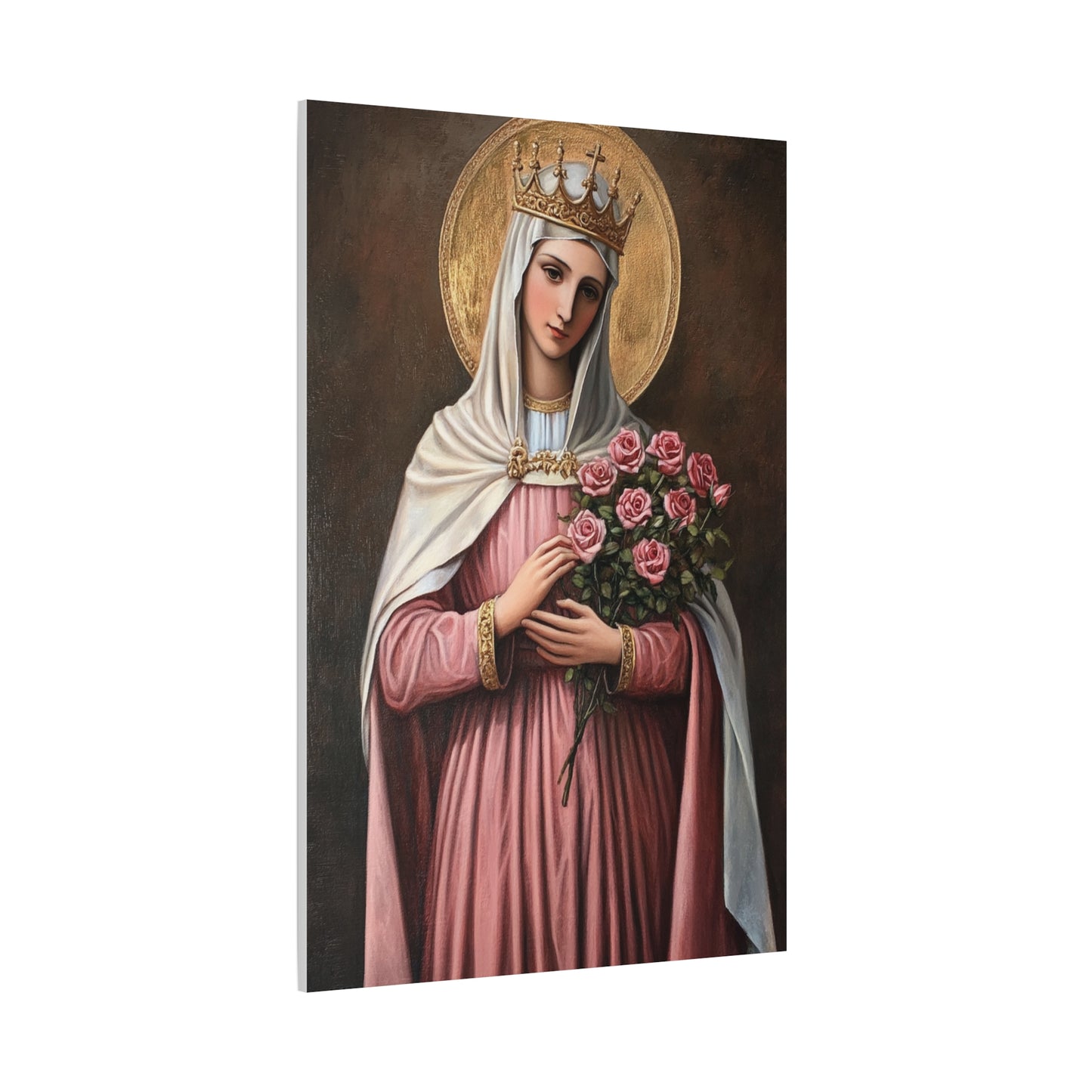 St. Elizabeth of Hungary with Roses Catholic Canvas Wall Art, Christian Decor