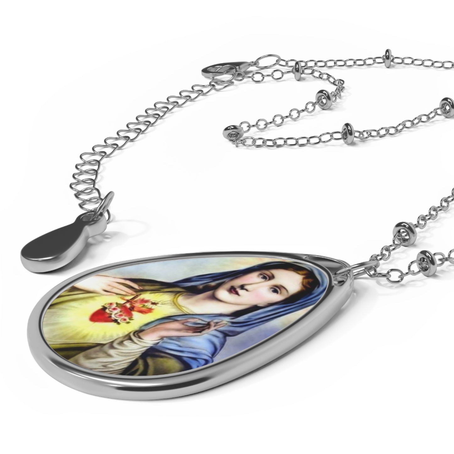 Immaculate Heart Mary Necklace Catholic Pendant Drop Medal