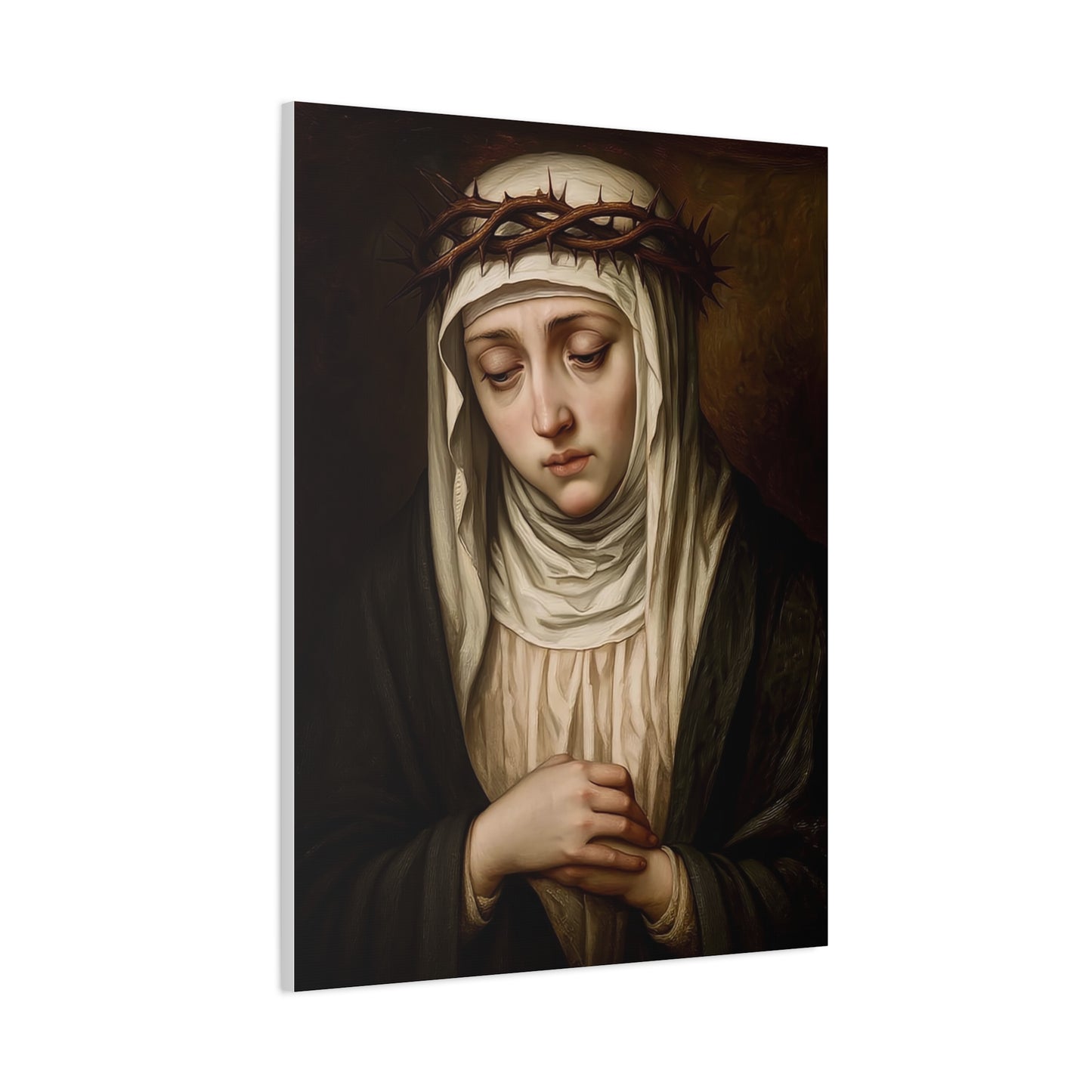 St. Catherine of Siena with Crown of Thorns Catholic Canvas Wall Art, Christian Decor