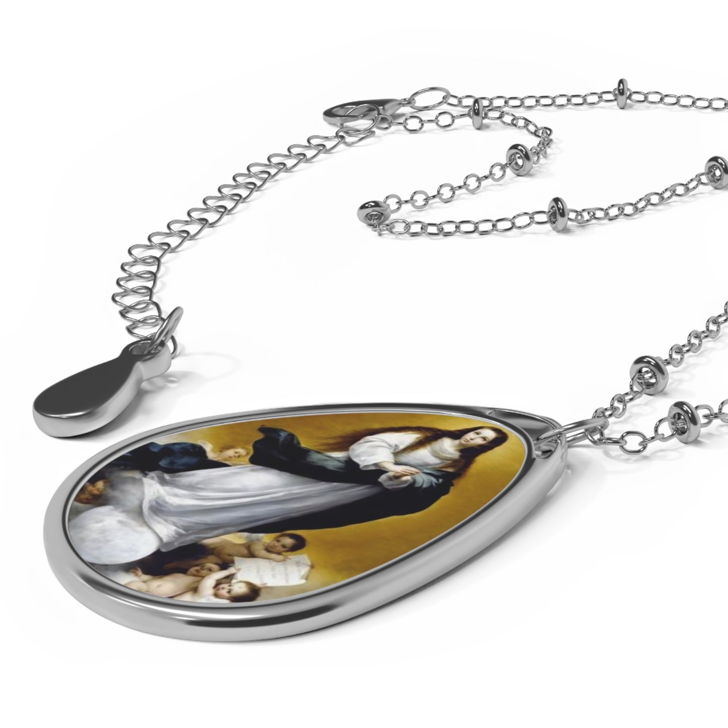 Immaculate Conception Our Lady Catholic Necklace - Drop Pendant Silver tone Medal