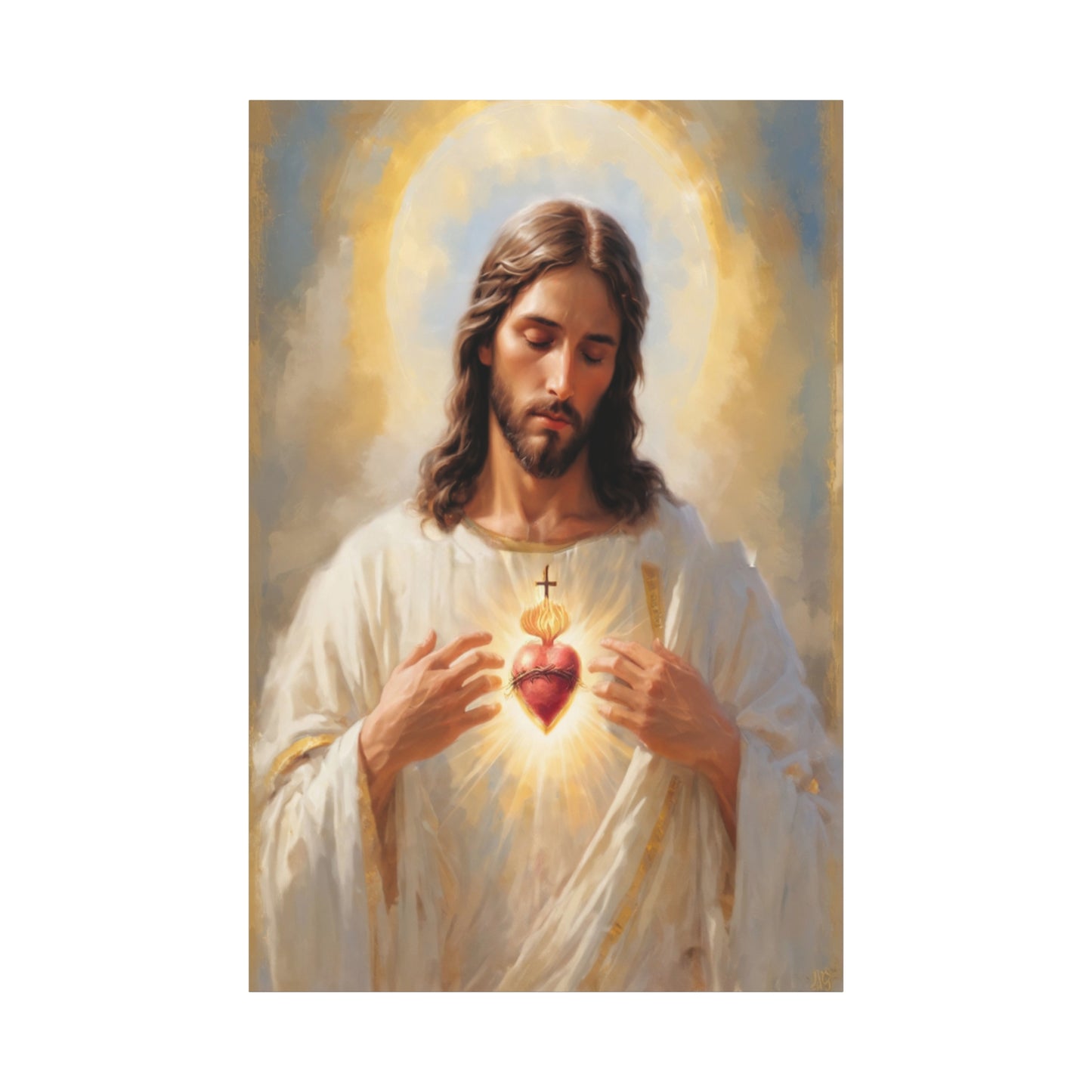 Jesus Christ Sacred Heart Catholic Canvas Wall Art, Christian Decor